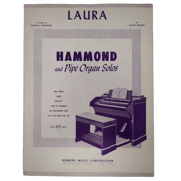 1945 Laura Sheet Music David Raksin Hammond and Pipe Organ Solos - Picture 1 of 9